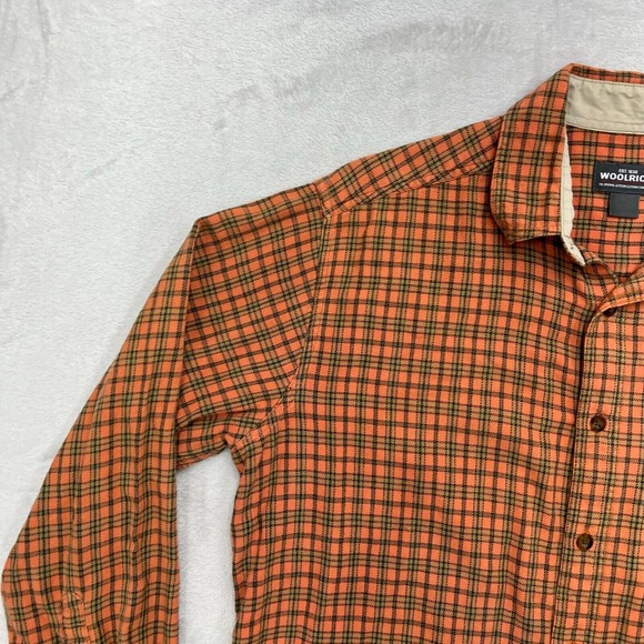 Woolrich Shirt Mens Large Orange Brown Plaid Flannel Button Outdoor Long Sleeve - Picture 4 of 9